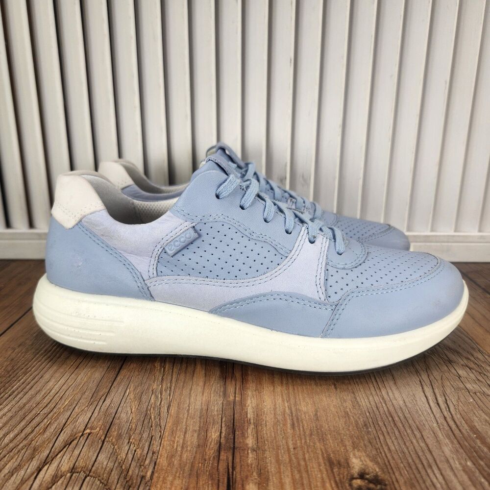ECCO Soft 7 Runner Womens Sz 6 Dusty Blue Leather Comfort Walking Sneakers Shoes
